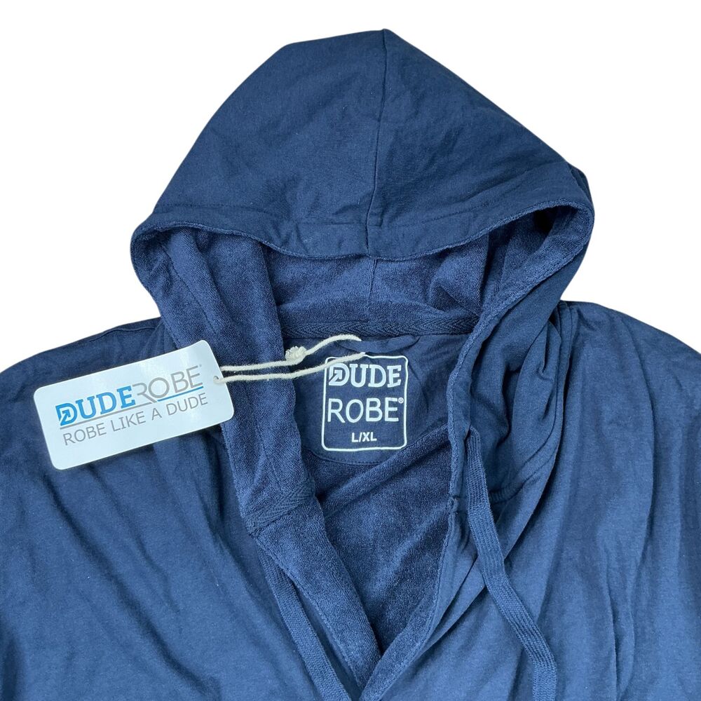 DUDEROBE Men's Hooded Robe in Navy - L/XL